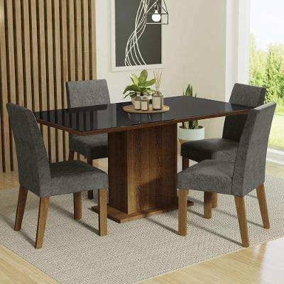 Conjunto Sala De Jantar Mesa Tampo De Vidro 4 Cadeiras Rustic/preto/silver