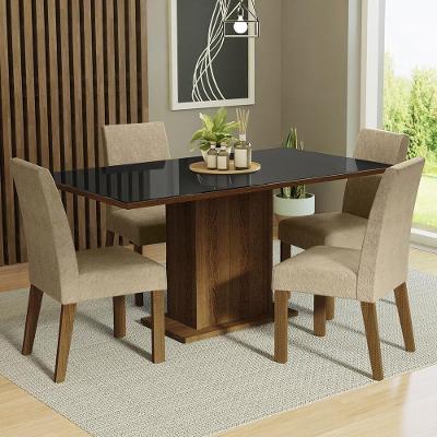 Conjunto Sala De Jantar Mesa Tampo De Vidro 4 Cadeiras Rustic/preto/imperial