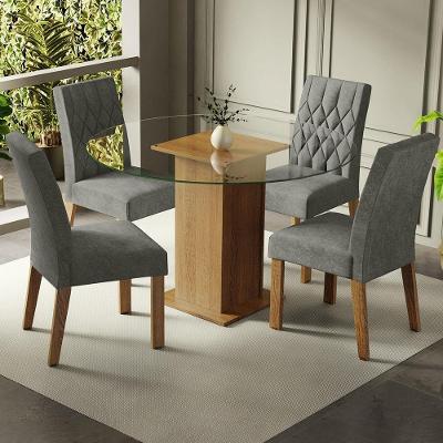 Conjunto Sala De Jantar Mesa Tampo De Vidro 4 Cadeiras