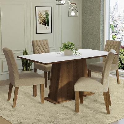 Conjunto Sala De Jantar Mesa Tampo De Madeira 4 Cadeiras Rustic/branco/imperial