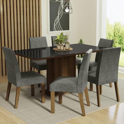 Conjunto Sala De Jantar Mesa Tampo De Vidro 6 Cadeiras Rustic/preto/silver