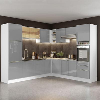 Cozinha Completa Lux com Armário e Balcão Branco Cinza