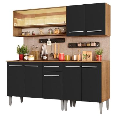 Cozinha Completa Madesa Balcão e Armário Vidro Rustic/preto