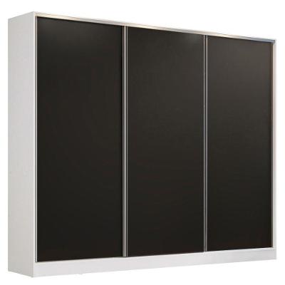 Guarda Roupa Casal Madesa 3 Portas de Correr Branco e Preto