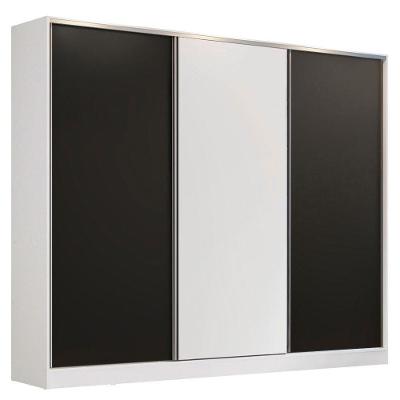 Guarda Roupa Casal Madesa 3 Portas de Correr Branco e Preto