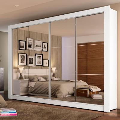 Guarda-Roupa Casal Montana Branco 4 Portas de Espelho Madesa