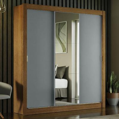 Guarda-roupa Casal Mônaco 3 Portas Com Espelho Rustic/Cinza