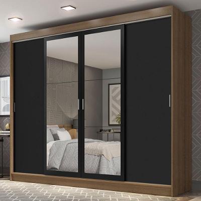 Guarda-roupa Casal Madesa Austin 4 Portas De Correr Com Espelhos 3 Gavetas - Rustic-preto Rustic-preto