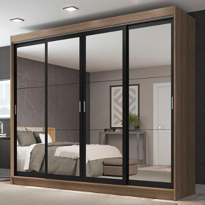 Guarda-roupa Casal 4 Portas de Espelho 3 Gavetas Rustic