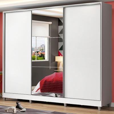 Guarda Roupa Juvenil 100% Mdf Madesa Kevin 3 Portas De Correr Com Espelho Com Pés - Branco