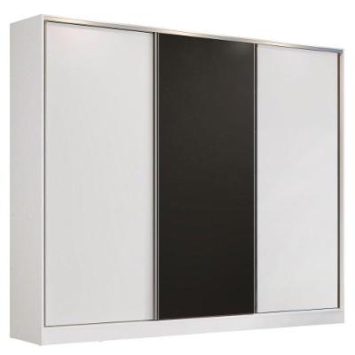 Guarda Roupa Casal Madesa 3 Portas de Correr Branco e Preto