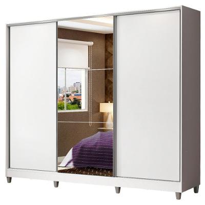 Guarda Roupa Casal 100% Mdf Madesa Zurique 3 Portas De Correr Com Espelho Com Pés - Branco