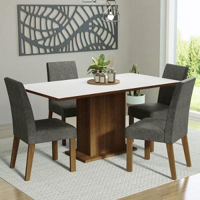 Kit Sala De Jantar Mesa 4 Cadeiras Rustic/Branco/Silver Keila Madesa Rustic/Branco/Silver