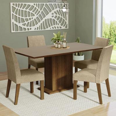 Kit Sala De Jantar Mesa 4 Cadeiras Rustic/Crema/Imperial Keila Madesa Rustic/Crema/Imperial
