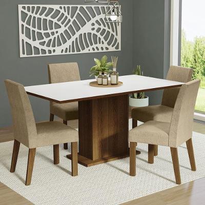 Kit Sala De Jantar Mesa 4 Cadeiras Rustic/Branco/Imperial Keila Madesa Rustic/Branco/Imperial