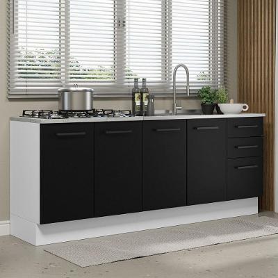 Kit Com 2 Balcões De Cozinha 3 Gavetas 4 Portas Branco preto