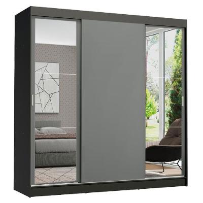 Guarda-roupa Madesa Reno 3 Porta Correr Espelhos Preto Cinza