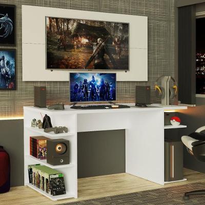 Mesa Para Computador Gamer e Painel Para Tv Até 50 - Branco