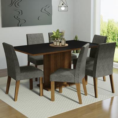 Kit Sala De Jantar Mesa 6 Cadeiras Rustic/Preto/Silver Renata Madesa Rustic/Preto/Silver