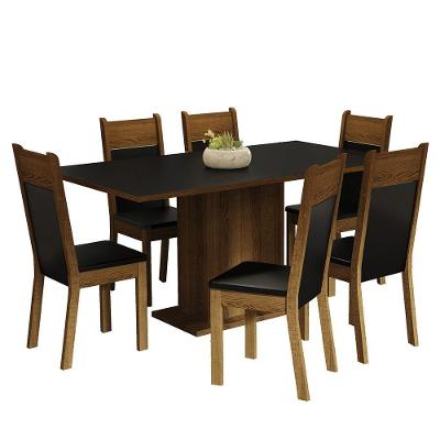 Conjunto Sala De Jantar Mesa Tampo De Madeira 6 Cadeiras Preto/Rustic Augusta Madesa Preto/Rustic