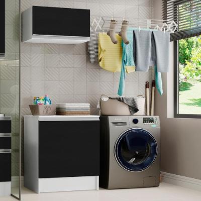 Kit Área De Serviço Madesa Topazio 60 Cm Com Armário E Balcão - Branco/preto
