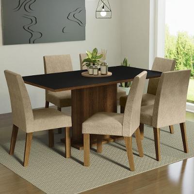 Kit Sala De Jantar Mesa 6 Cadeiras Rustic/Preto/Imperial Renata Madesa Rustic/Preto/Imperial