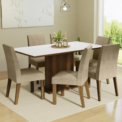 Kit Sala De Jantar Mesa 6 Cadeiras Rustic/Branco/Imperial Renata Madesa Rustic/Branco/Imperial