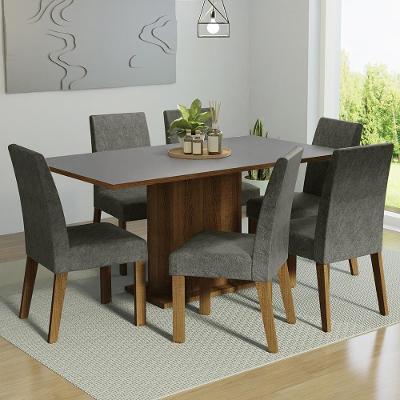 Kit Sala De Jantar Mesa 6 Cadeiras Rustic/Cinza/Silver Renata Madesa Rustic/Cinza/Silver