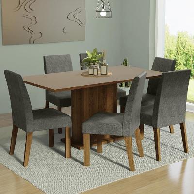 Kit Sala De Jantar Mesa 6 Cadeiras Rustic/Crema/Silver Renata Madesa Rustic/Crema/Silver