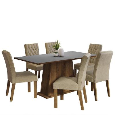 Conjunto Sala De Jantar Mesa Tampo De Madeira 6 Cadeiras Rustic/cinza/imperial Britney Madesa