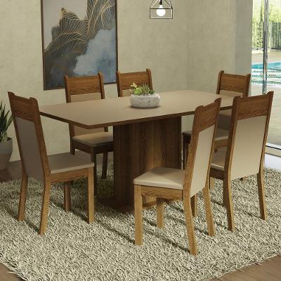 Kit Sala De Jantar Mesa 6 Cadeiras Crema/Rustic/Bege Augusta Madesa Crema/Rustic/Bege