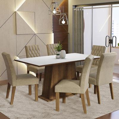 Conjunto Sala De Jantar Mesa Tampo De Madeira 6 Cadeiras Rustic/branco/imperial Britney Madesa