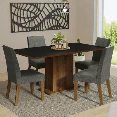 Kit Sala De Jantar Mesa 4 Cadeiras Rustic/Preto/Silver Keila Madesa Rustic/Preto/Silver