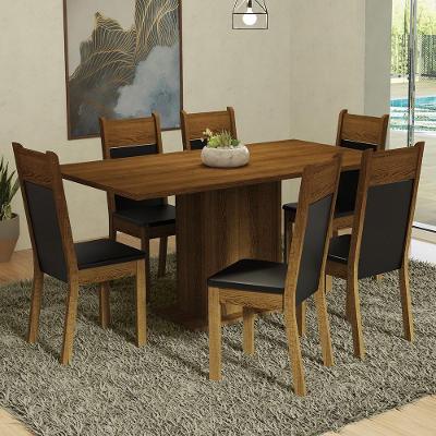 Conjunto Sala De Jantar Mesa Tampo De Madeira 6 Cadeiras Rustic/Preto Augusta Madesa Rustic/Preto