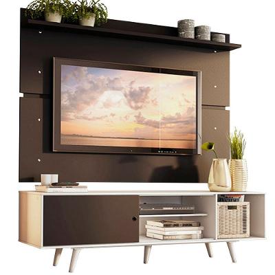 Rack Dubai e Painel Tv até 65" com Pés Branco/preto Madesa