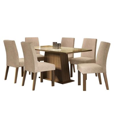 Mesa Tampo De Vidro Com 6 Cadeiras Rustic/crema/imperial