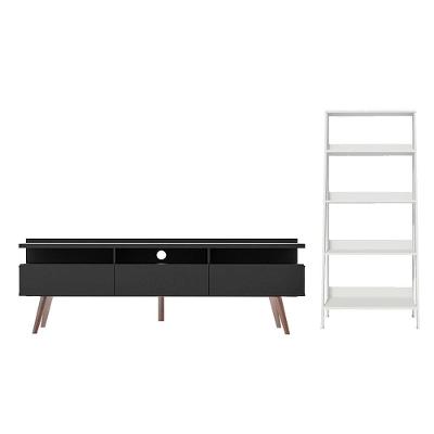 Rack para Tv até 65 Polegadas Estante Escada Preto branco