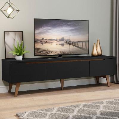 Rack Para TV Até 75 Polegadas Madesa Reims 2 Portas 1 Gaveta Preto Texturizado