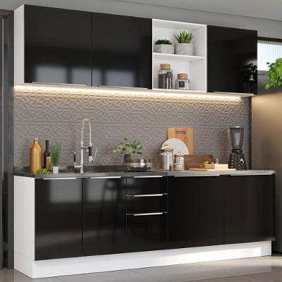 Armário De Cozinha Completa 240cm Branco/preto Branco/preto