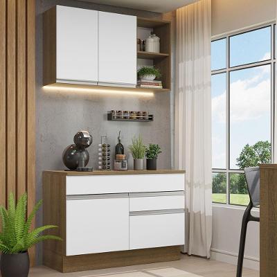 Armário De Cozinha Compacta 120cm Rustic/Branco