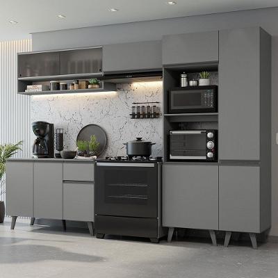 Armário De Cozinha Completa 300cm Cinza Nice Madesa 08 Cinza