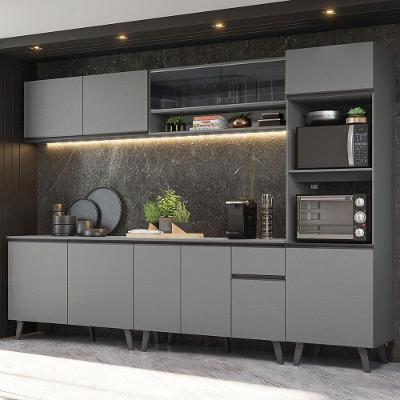 Armário De Cozinha Completa 300cm Nice Madesa 01 Cinza