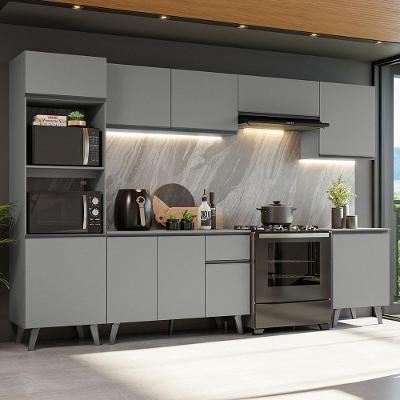 Armário De Cozinha Completa 320cm Cinza Nice Madesa 01 Cinza
