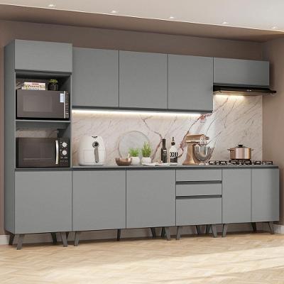 Armário De Cozinha Completa 320Cm Cinza Nice Madesa 06 Cinza