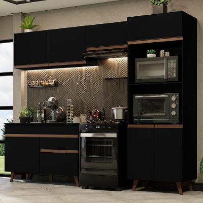 Armário De Cozinha Completa 260cm Preto Reims 09 Preto