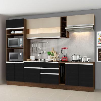 Armário de Cozinha Vicenza com Balcão Rustic Preto Rustic