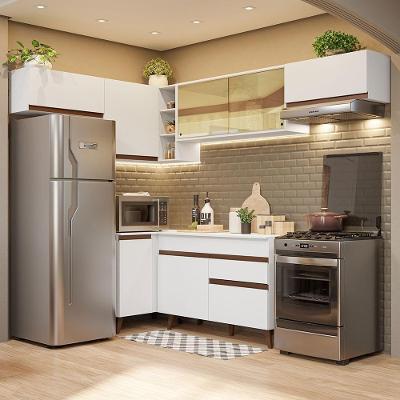 Armário De Cozinha Completa De Canto 402cm Branco 04 Branco