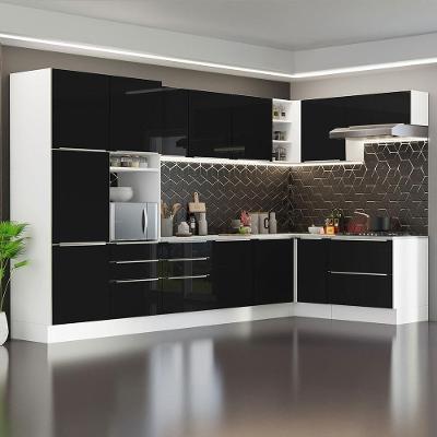 Armário De Cozinha Completa De Canto 546cm Branco preto