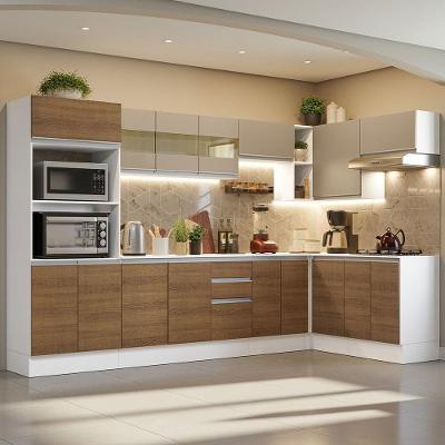 Armário De Cozinha Completa De Canto Madesa Smart 100% MDF Modulada Branco/Rustic/Crema
