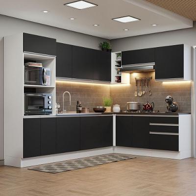 Armário De Cozinha Completa De Canto Mdf 479cm Branco preto